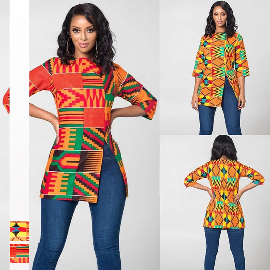 2021 Fashion African Shirt Dress For Women Print Summer T-shirt African Tshirt Tops For Office Lady Bazin Africa Dashiki Clothes